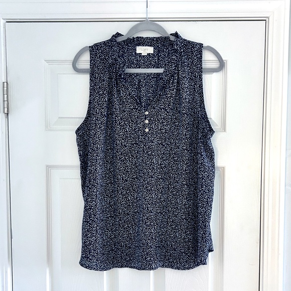 Loft Outlet navy white polka dot sleeveless blouse Size  Large - Picture 1 of 7